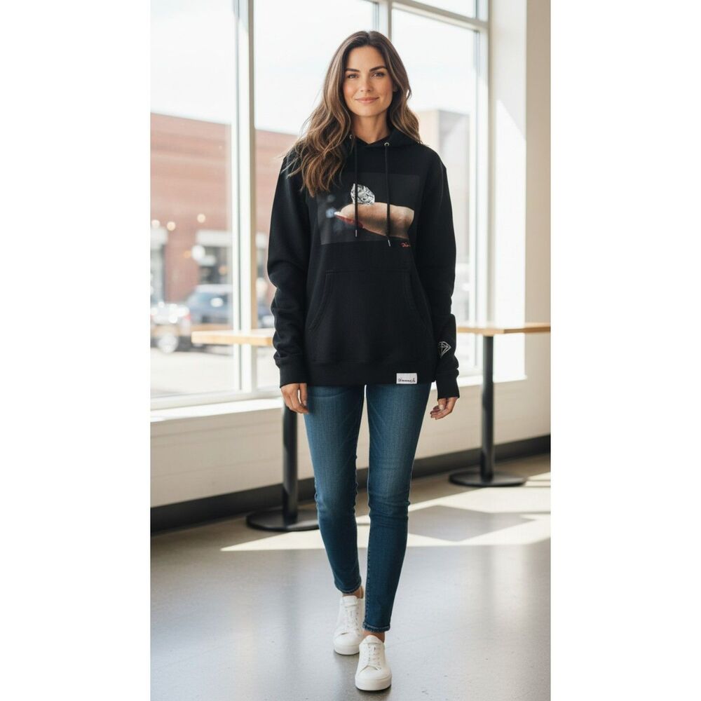 Diamond Supply Co Women Hoodie Size S Black Pullover Graphic Diamond #325